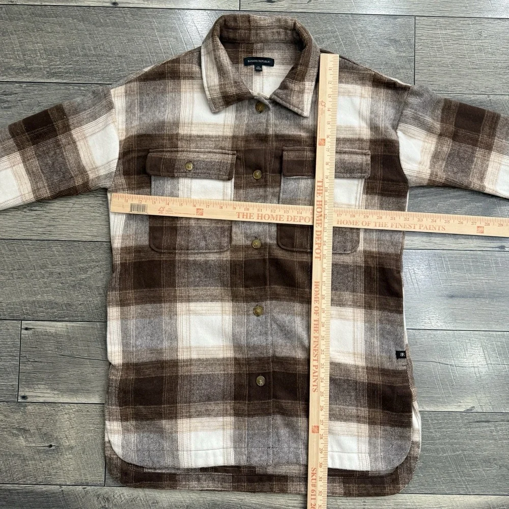 VTG Banana Republic Shirt Mens Medium Brown Plaid‎ Wool Blend Button Up Shacket